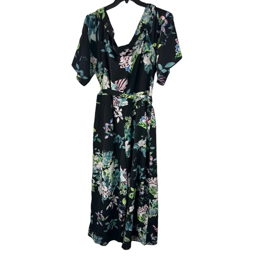NWT City Chic Kalani Jumpsuit Tie Belt Black Blue Floral Pockets Plus Size M 18 - Picture 2 of 12